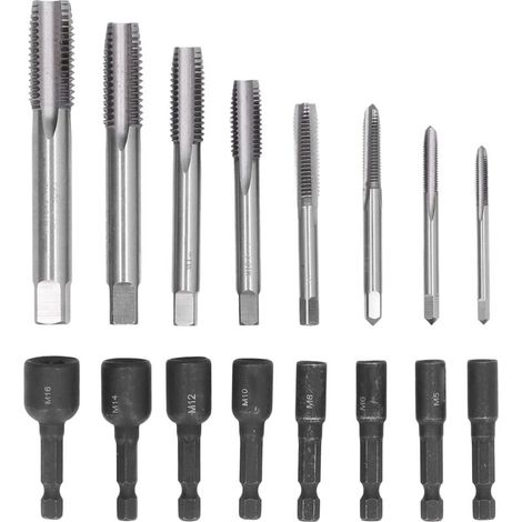 16-teiliges Gewindebohrer-Set aus 6542 legiertem Stahl mit Sechskantschaft, Schnellarbeitsstahl, 1/4 Zoll Sechskantschaft, Gewindeschneidfutter, Stahl-Handwerkzeuge für die Wartung von pneumatischen L (1/5)
