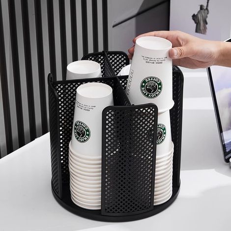 Distributeur de gobelets en papier rotatif à 360°, organisateur de gobelets pour la maison, la cuisine et le bureau (noir) (1/3)
