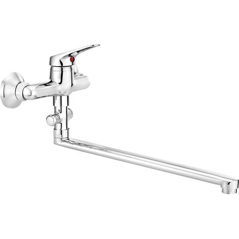 Rubinetto per lavabo a parete con beccuccio allungato - attacco per tubo flessibile, girevole cromato lobo BYU 056M (1/3)