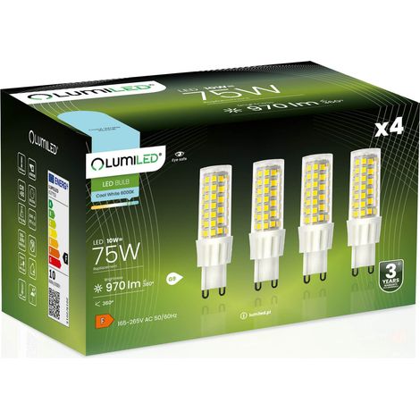 4x G9 LED-Kapsellampe 10W = 75W 970lm 6500K Kaltweiß 360° LUMILED