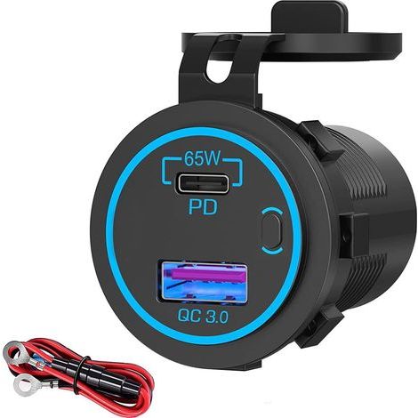 12V USB-Buchse, 83W, Dual-Port-Ladegerät mit gleichzeitiger Schnellladefunktion (QC3.0 18W + PD 65W) und Ein-/Ausschalter, Einbau-USB-Anschluss für 12-24V Autos, LKWs, Boote und Wohnmobile