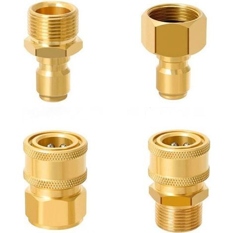 Raccord pour jet d'eau haute pression M22-14 mm mâle/femelle 3/8" ensemble combiné de 4 adaptateurs, laiton (1/5)