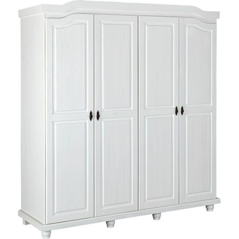 Armoire en Pin Massif Laqué "Ilya" 197cm Blanc (1/5)