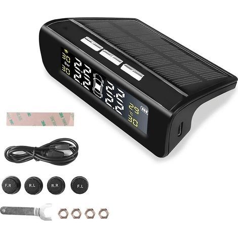 Smart car TPMS tire pressure monitoring system, solar powered, TPMS digital LCD screen, USB car security alarm, tire pressure sensor (new) (1/5)