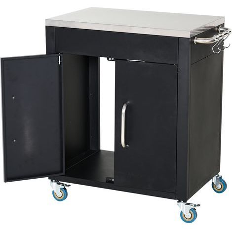 Küchenwagen mit Rollen, Servierwagen, Rollwagen mit Schrank, Haken und Edelstahlgriffe, Küchenhilfe, BBQ Grilltisch aus Edelstahl Küchentrolley, 86 x 50 x 86,5 cm Schwarz (1/5)