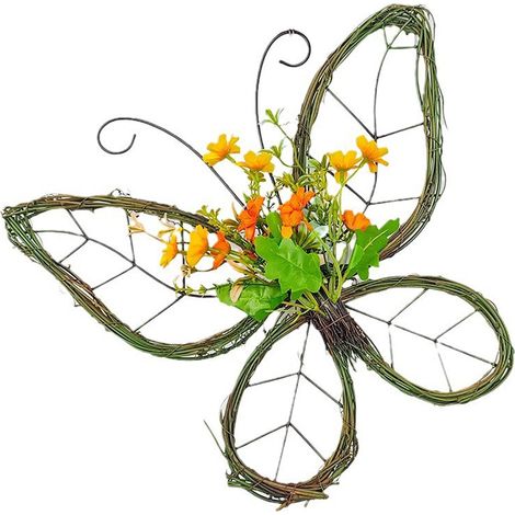 Guirlande Florale Artificielle - Couronne Murale Décorative pour Porte d'Entrée Extérieure - Forme Papillon - Pour Printemps Été Décoration Intérieure Extérieure - 1 Pièce (1/4)
