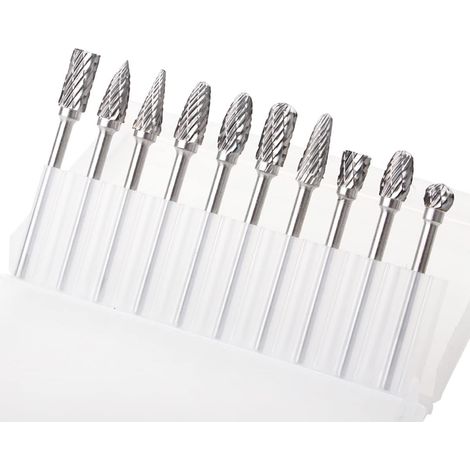 Lot de 10 fraises rotatives en carbure de tungstène - Outil de sculpture solide - Tête de meulage pour outils de bricolage, travail du bois, gravure, perçage, polissage du métal (1/5)