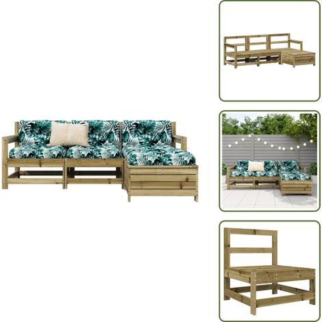 4-tlg. Garten-Sofagarnitur Kiefernholz Imprägniert - Gartenlounge Set - Holz Lounge Set - Esszimmerset - Gartensitzgruppe - Rattan Möbel