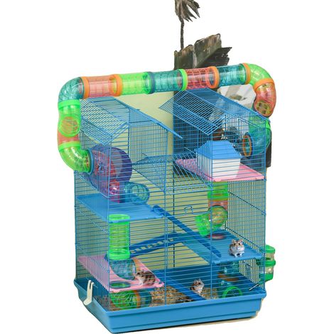 Cage à Hamster, Matériaux Métalliques et Plastiques, Dimensions 47 x 30 x 59 cm, Design Multi-Niveaux, Système de Tubes, Porte d'Accès Facile (1/5)
