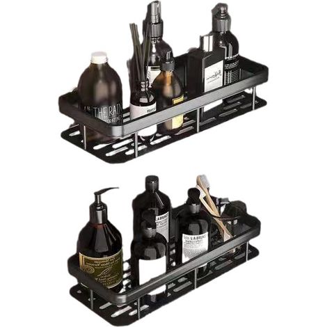 Lot de 2 étagères murales de douche auto-adhésives, organisateur de salle de bain, sans perçage (1/5)