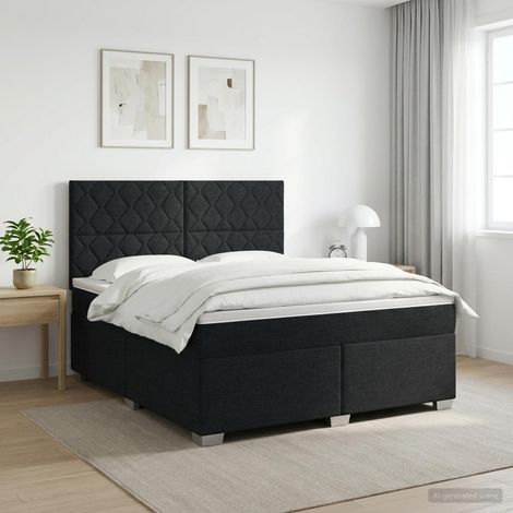 vidaXL Lit boxspring avec matelas Noir 140 x 190 cm Tissu (1/5)