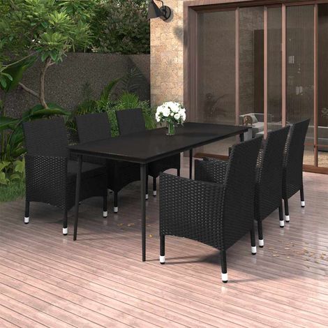 Ensemble Table et Chaise de Jardin 7 pcs - Ensemble à dîner de jardin coussins Résine tressée Verre BV326738 - BonneVie (1/5)