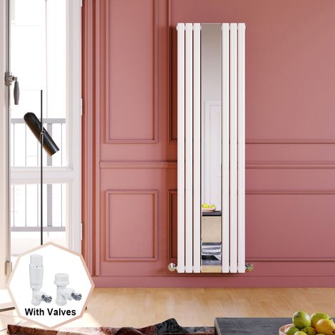 ELEGANT 1800 x 500 mm Designer White Mirror Vertical Column Rads Modern Single Oval Panel Designer Radiator + White Thermostatic Radiator Valves (1/5)