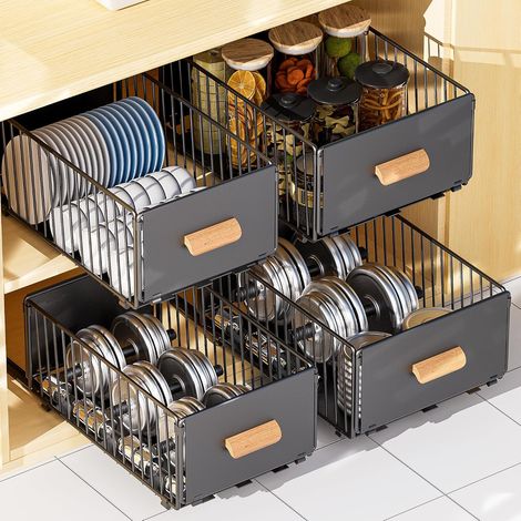 Pack of 2 Adhesive Kitchen Drawer Organiser Kitchen Cabinet Sliding Tray, Kitchen Cabinet Organizer for Kitchen Cabinets, No Drilling or Nailing Required (1/5)
