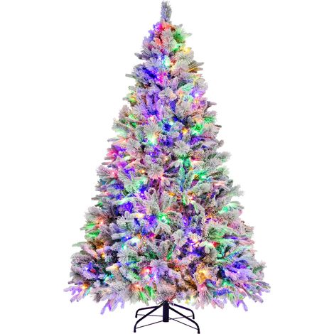 COSTWAY Albero di Natale Innevato 136/180/210 cm, Albero di Natale con 160/240/320 Luci LED, 472/850/1270 Rami di PE e PVC, 26/34/40 Pigne, Aghi di Pino e 8 Modalità di Illuminazione (210 CM) (1/5)