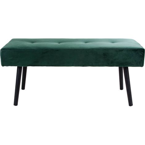 M&S – Banc en velours 100cm – Vert – Rembourré – Pieds compas en métal noir – Style scandinave moderne