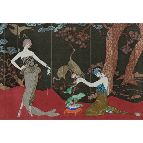 Papier peint panoramique asiatique avec femmes Tapisserie panoramique salon arbre & oiseaux Papier peint panoramique idéal chambre adulte (1/2)