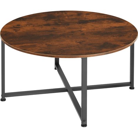 Table basse de salon Ronde Style industriel bois foncé (1/5)