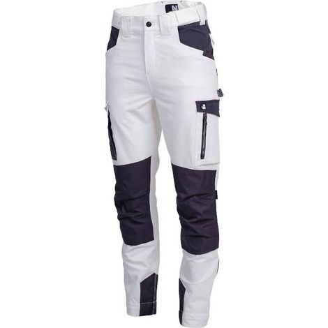 Pantalon de Travail Leonard - Taille 40 - Blanc/Gris - Résistant et Confortable - D-Work