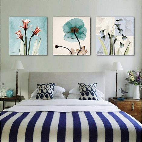 Affiche murale sur toile « Fleurs transparentes », dessin abstrait simple, décoration pour salon, chambre, bureau et chambre d'enfant (lot de 3 sans cadre) (1/4)