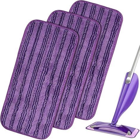 3PCS Lingettes Reutilisable,Serpillières en Microfibre Remplacement,Chiffon Rechange pour Swiffer Wet Jet Balai Spray,Tampons de Vadrouille en Microfibre Lavable-Voilet (1/5)