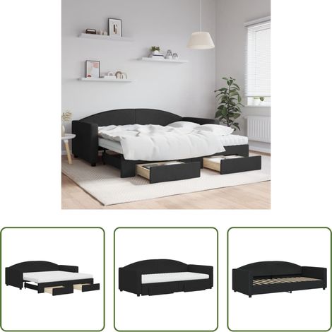 vidaXL Sofa mit Bettfunktion - Tagesbett Ausziehbar mit Schubladen Schwarz 90x190 cm Stoff (1/5)