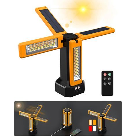 Projecteur de chantier solaire à LED avec trépied, lampe de chantier à batterie rechargeable 13200 mAh, luminosité maximale jusqu'à 8000 lumens (Orange sans support) (1/5)