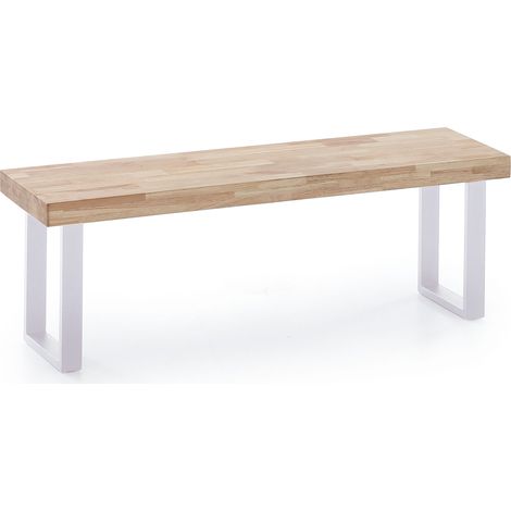 Pegane – Banc d'assise chêne nordique – Pieds blancs – Largeur 120 cm x Profondeur 34 cm x Hauteur 47 cm – Plateau épaisseur 54 mm en bois
