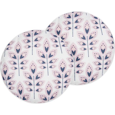 Conjunto de 2 cojines de jardín almohada de exterior ⌀ 40 cm poliéster motivo hojas beige Torretta