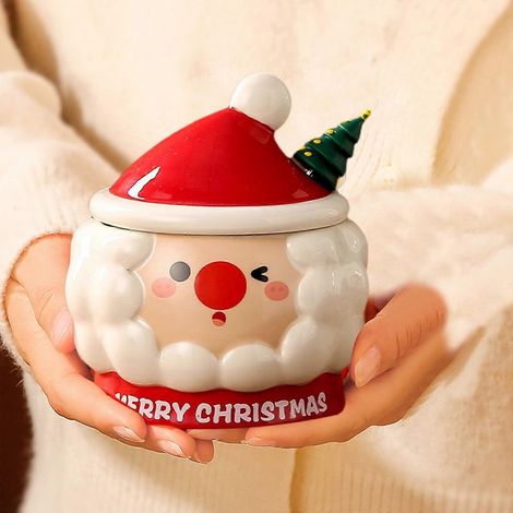 Ensemble de tasses de Noël décorées avec le Père Noël en relief, avec couvercle et cuillère. (1/5)