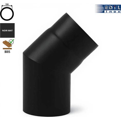 Edilinox – Coude 45° émaillé noir mat 150mm – Épaisseur 0,6mm – Résistant à la corrosion – Vitrification intérieure et extérieure