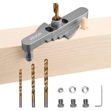 VEVOR Dübellehren-Set selbstzentrierende Dübelbohrlehre Bohrschablone für gerade Löcher, mit Bohrersatz 6,4/7,9/9,5 mm und Bohrer-Anschlagringsatz, Holzbearbeitungswerkzeuge zum Bohren, Markieren (1/5)