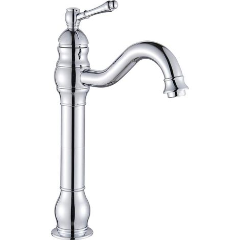 Bathroom Basin Vessel Tap 360° Swivel Spout High Faucet Brass Single Lever Chrome Polished Cold and Hot Water Mixing (1/5)