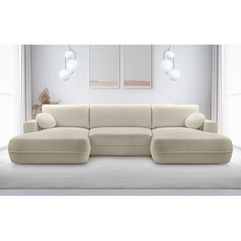 AX LIVING Ecksofa mit Schlaffunktion Beige Peoni 364 cm breit elegant