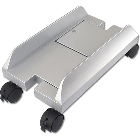 Computer Case Holder, Adjustable Desktop Mainframe Storage Rack with Brake (Silver)