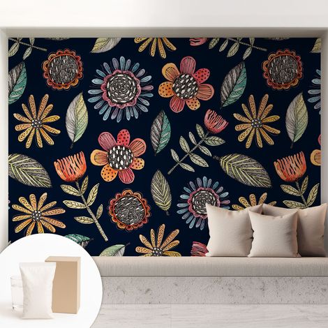 Papier peint intissé pour salon chambre à coucher peint imprimé pour mur - Colle incluse gratuite Mosaïque florale 208x146 cm (1/5)