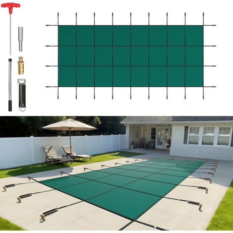 Vevor – Couverture de piscine 4,9 x 12,2 m – Matériau polypropylène haute résistance – Installation facile avec matériel complet – Conception à mailles serrées