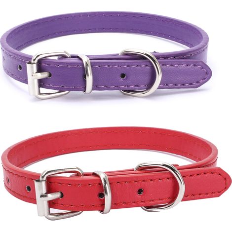Lot de 2 Collier en cuir, boucle chromée, anneau en D, accessoire pour chat et chien (1/5)