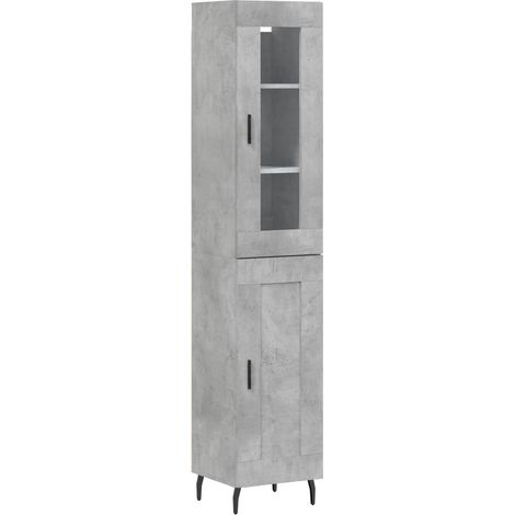 Buffet bahut commode armoire meuble de rangement organisateur cuisine salle de séjour salon haut 34,5 x 34 x 180 cm bois d'ingénierie gris