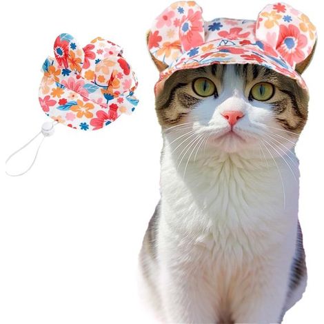 Verstellbare Sommer-Haustierkappe für Hunde und Katzen mit Ohrenöffnungen atmungsaktiver Sonnenhut für kleine Hunde und Katzen ideal für Rosa L (1/5)