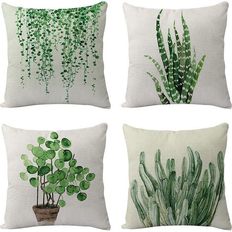 EASYCOMFORT 4pcs 45cmx45cm Plante Verte Décorative Feuilles Taie D'oreiller Salon Canapé Voiture Décor À La Maison (1/5)