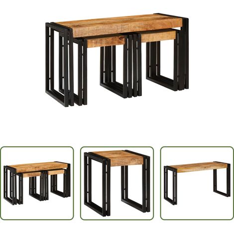 Industriestil - Nestingtisch 3 pcs Massives Mango Holz und Metall (1/5)