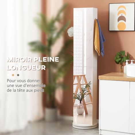 Meuble colonne pivotante miroir 6 étagères 36x36x171 cm blanc (1/5)