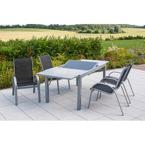 Amalfi Set 5tlg 4 Sessel Tisch 140(200)x90cm Alu/Textil