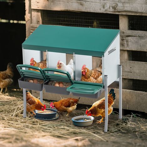 Ponedorio para gallinas con 3 nidos, patas y tapa para exterior, verde HAVRYA