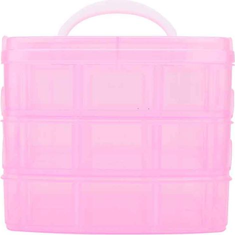 Boîte de rangement en plastique détachable 3 couches pour accessoires de manucure, organisateur de bijoux rose (1/5)