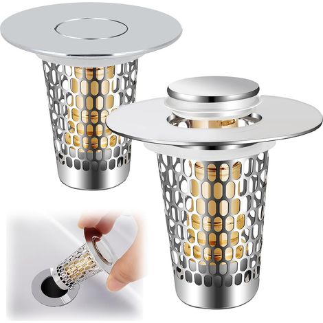 Lot de 2 bouchons pour lavabo de salle de bain pour 1-1,50 pouce, filtre de vidange universel pour filtre de vidange de sol en acier inoxydable, bouchon à clapet universel pour lavabo de salle de bain (1/5)