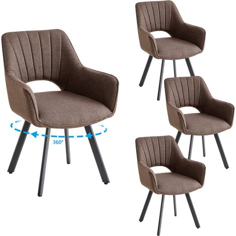Wokaka Lot de 4 chaises Pivotante à 360°, Chaise Salle à Manger moderne en Lin, Rembourrée au dossier ajouré, Marron foncé