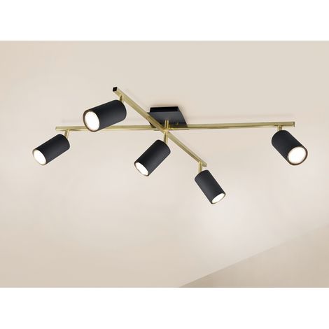 LED Deckenstrahler Schwarz Gold 5-flammig, Arme verstellbar, Breite 77,4cm (1/5)