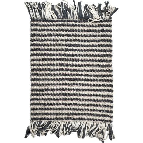 Tapis 60 x 80 cm en texturé gris foncé et blanc avec franges – SOHO (1/5)